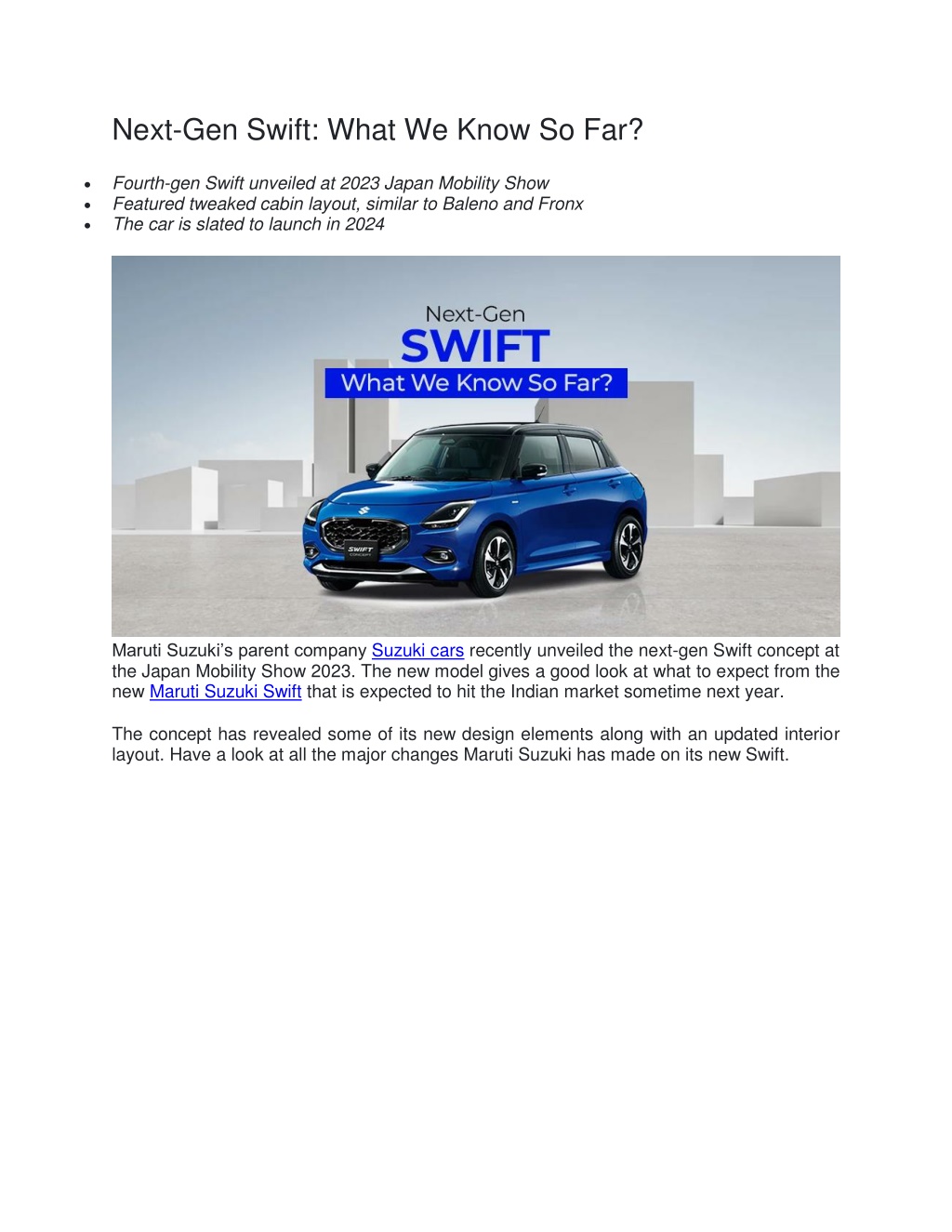 All-New Suzuki Swift: What to expect