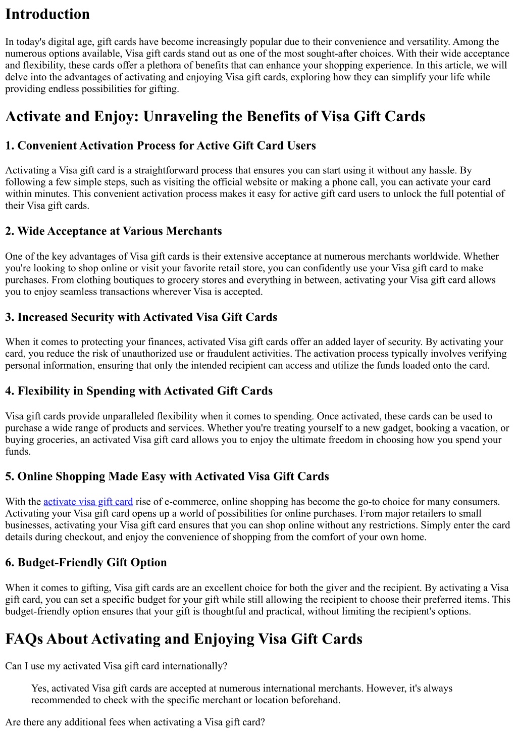 PPT - Activate and Enjoy: Unraveling the Benefits of Visa Gift Cards  PowerPoint Presentation - ID:12639686