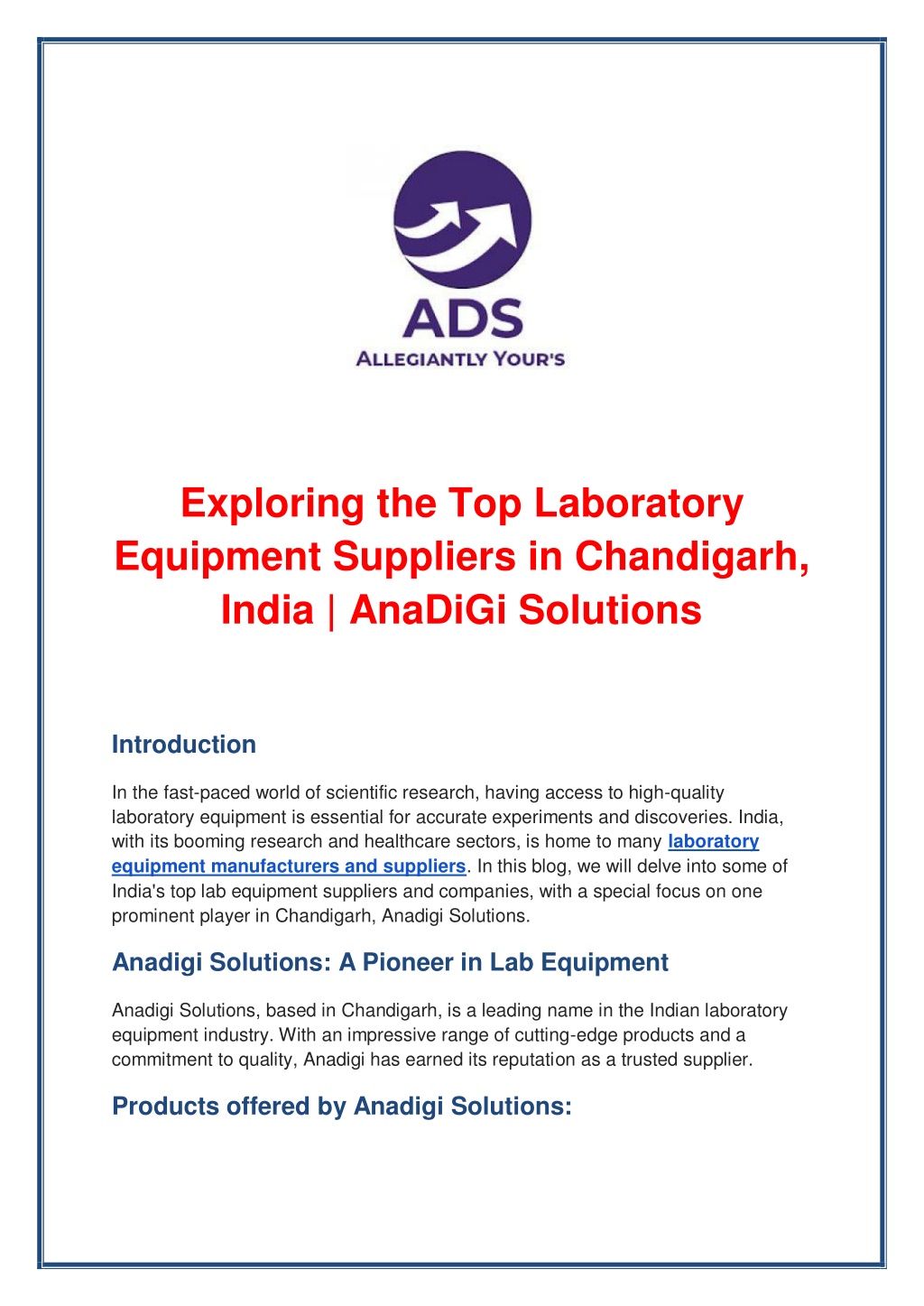 PPT Lab Equipment Suppliers in Chandigarh AnaDiGi Solutions