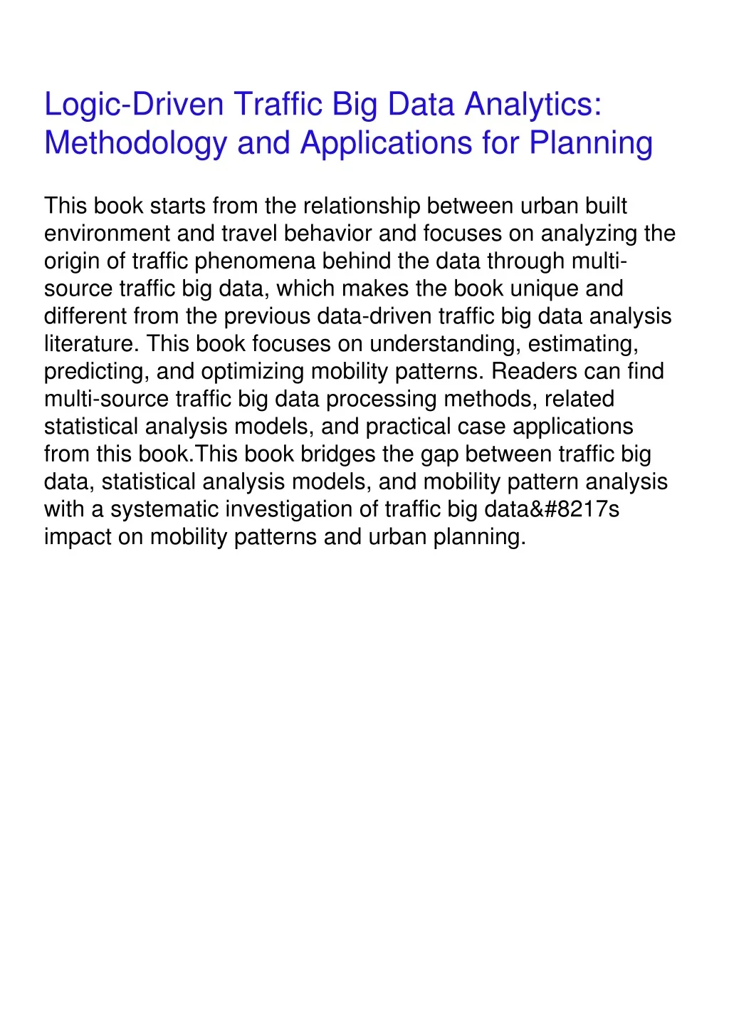 PPT PDF READ Logic Driven Traffic Big Data Analytics Methodology And 
