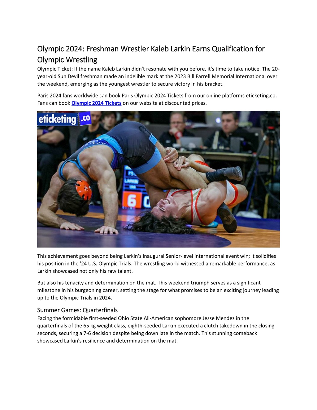 PPT Olympic 2024 Freshman Wrestler Kaleb Larkin Earns Qualification