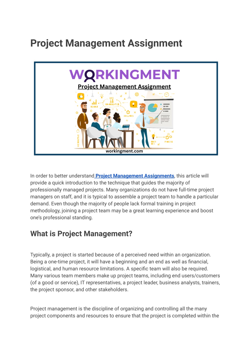 introduction for project management assignment