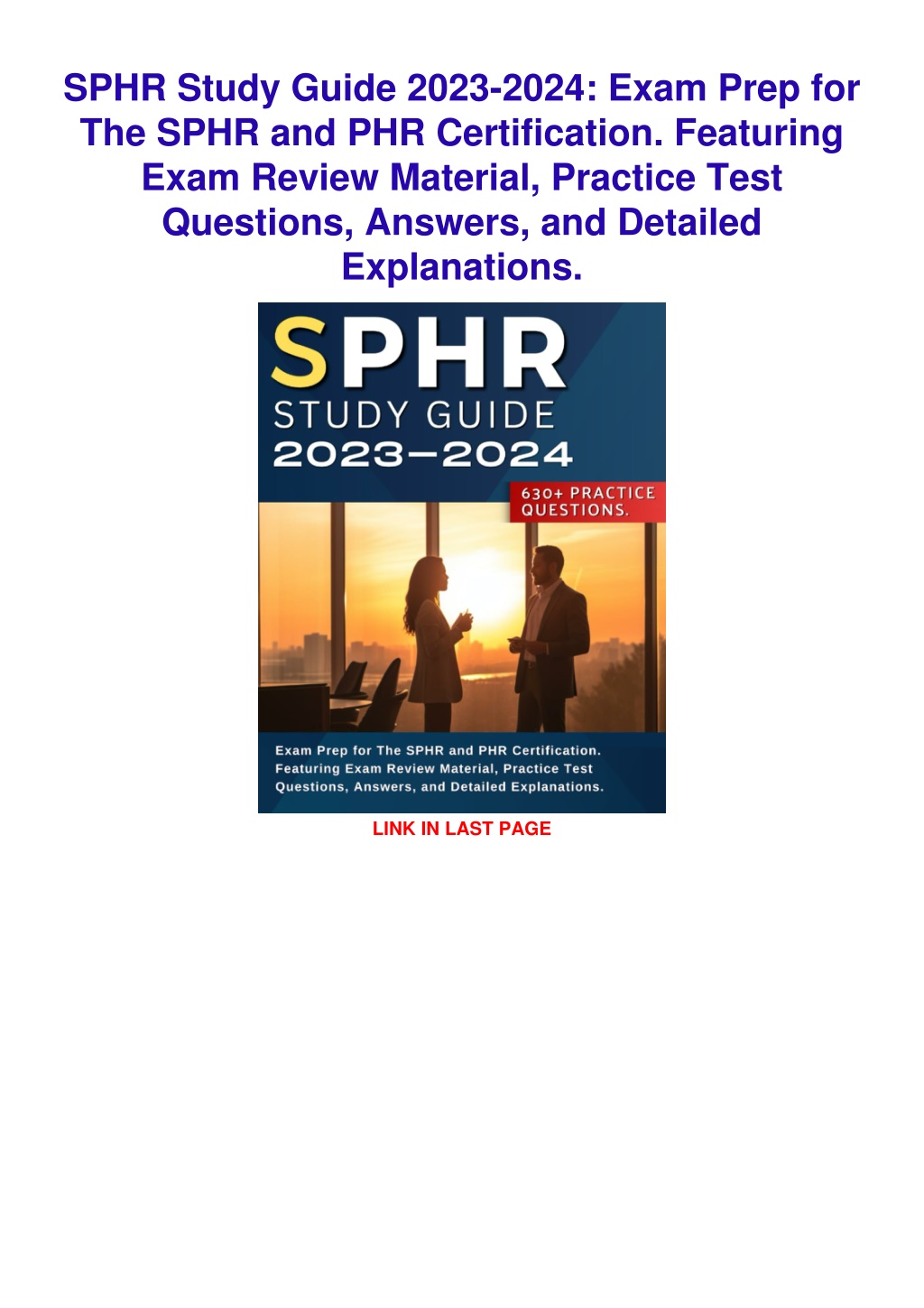 Sphr Study Guide 2023 2024 Exam Prep For The Sphr L 