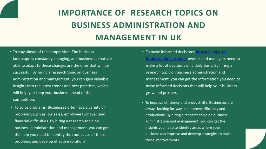 research topics on administration