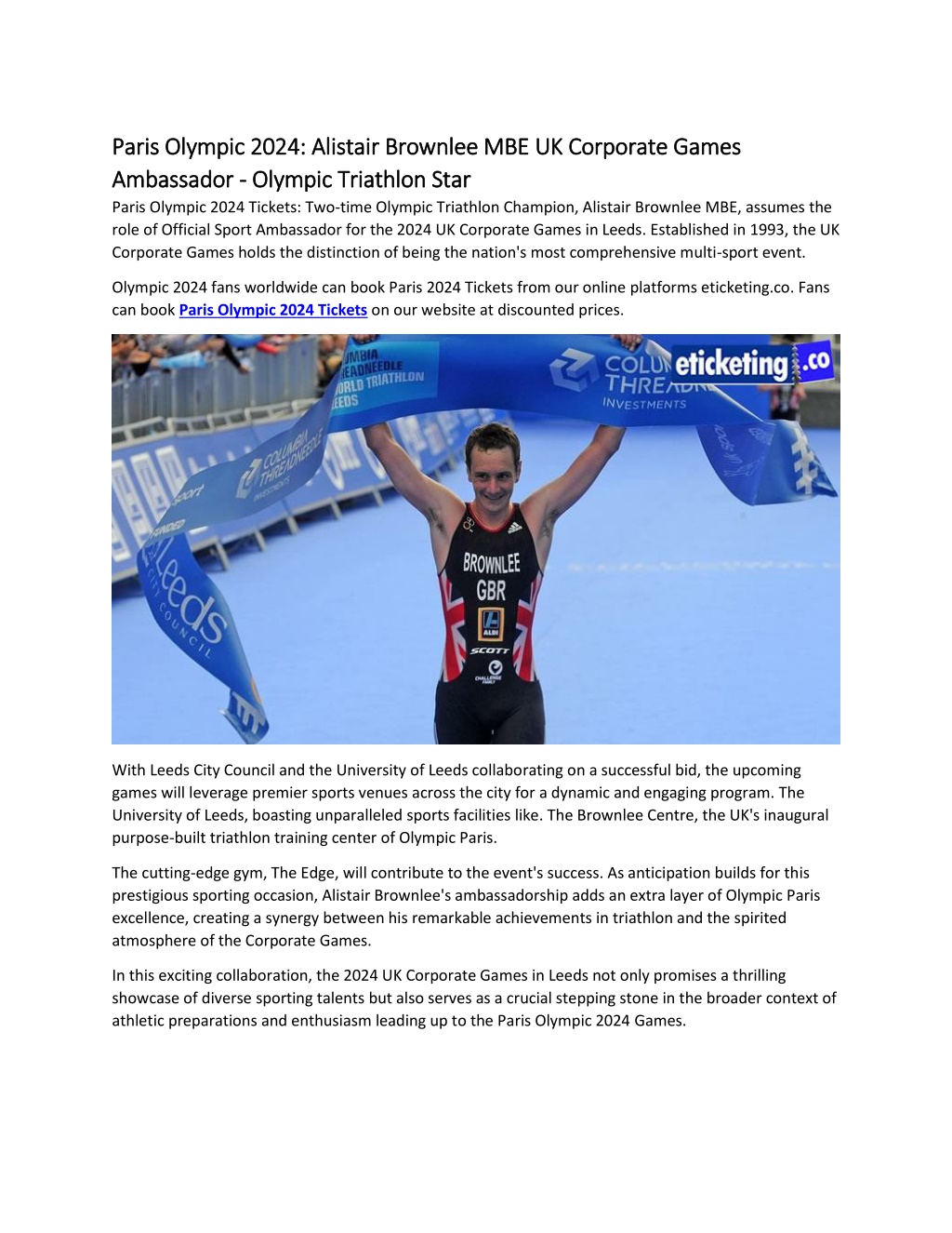 PPT Paris Olympic 2024 Alistair Brownlee MBE 2024 UK Corporate Games