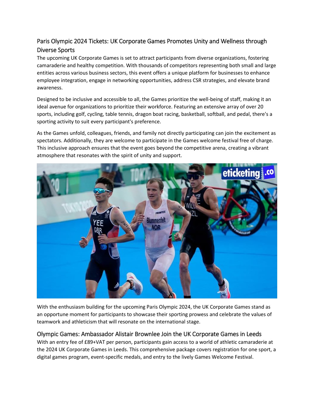 PPT Paris Olympic 2024 Alistair Brownlee MBE 2024 UK Corporate Games