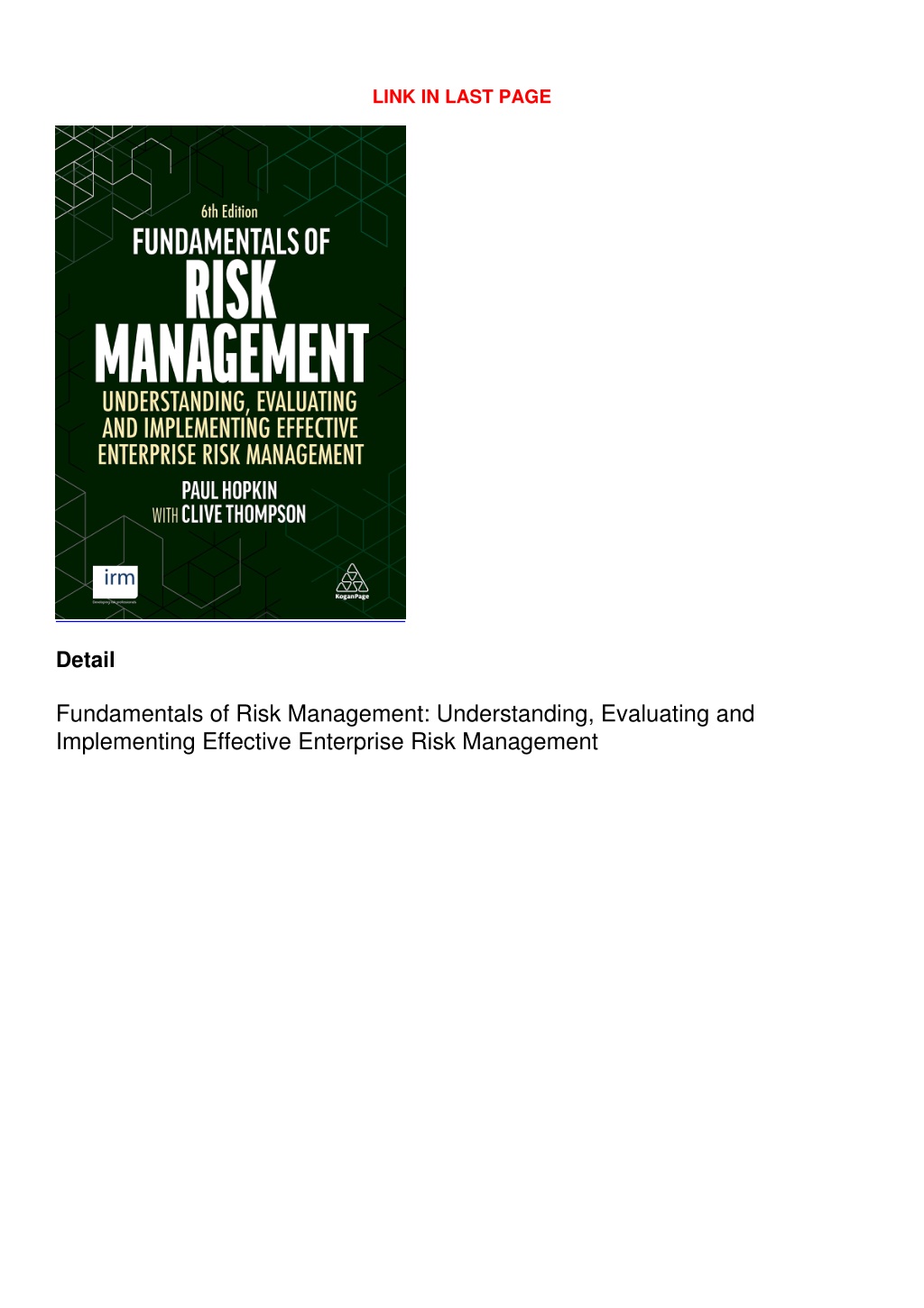 PPT - [PDF] DOWNLOAD Fundamentals Of Risk Management: Understanding ...