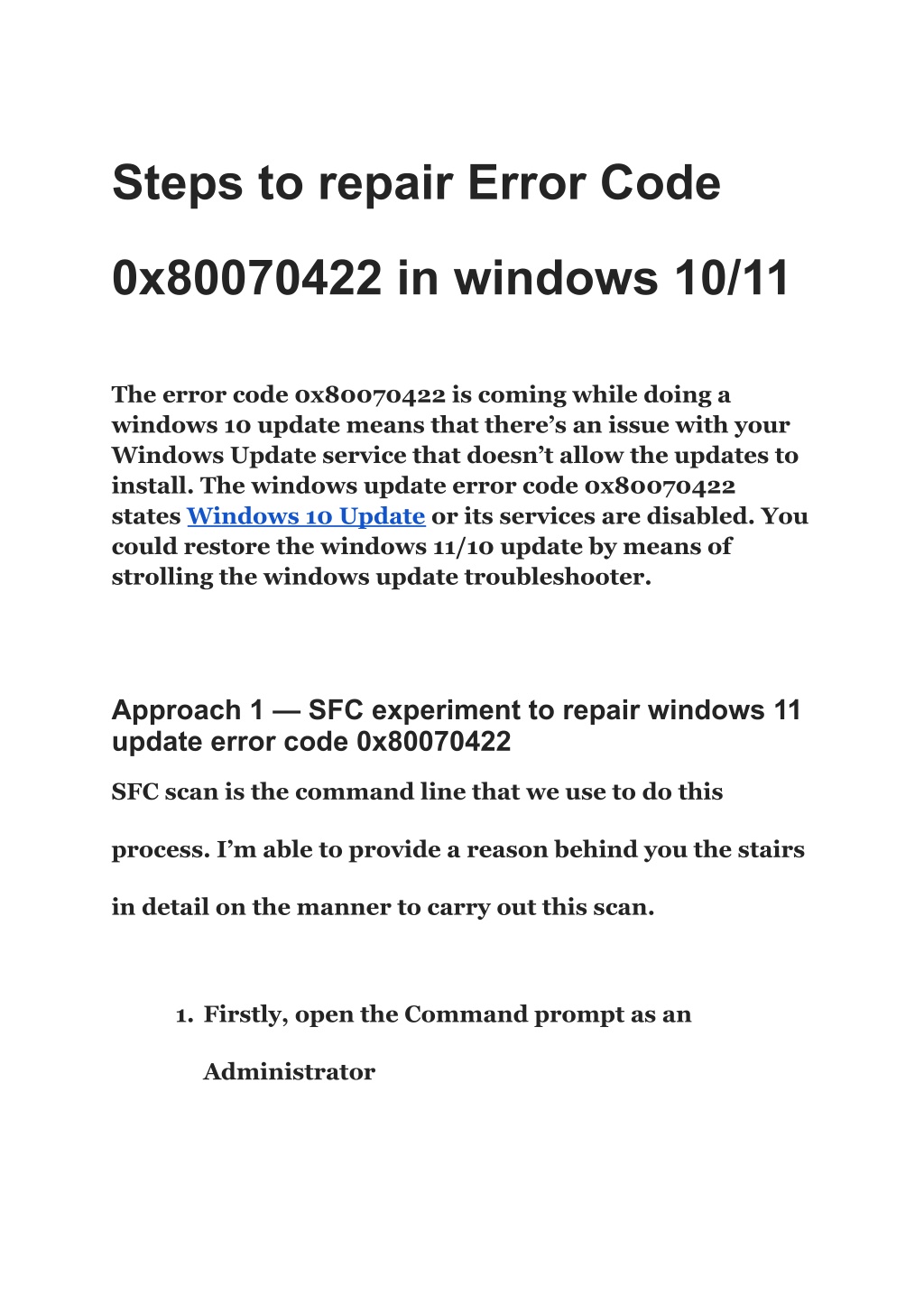 Ppt Steps To Repair Error Code 0x80070422 In Windows 1011 Powerpoint Presentation Id12697103 6228