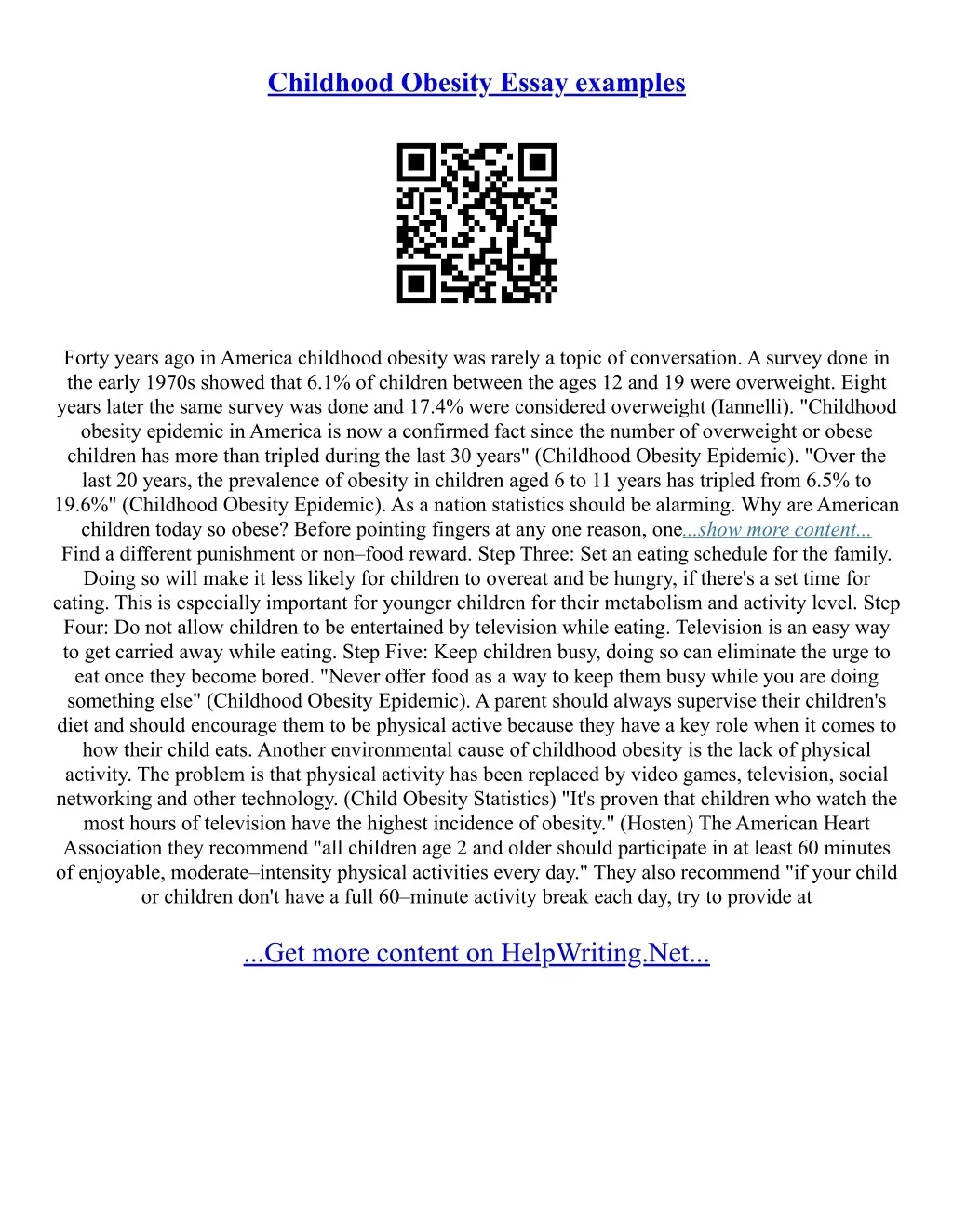 PPT - Childhood Obesity Essay Sample PowerPoint Presentation, free ...