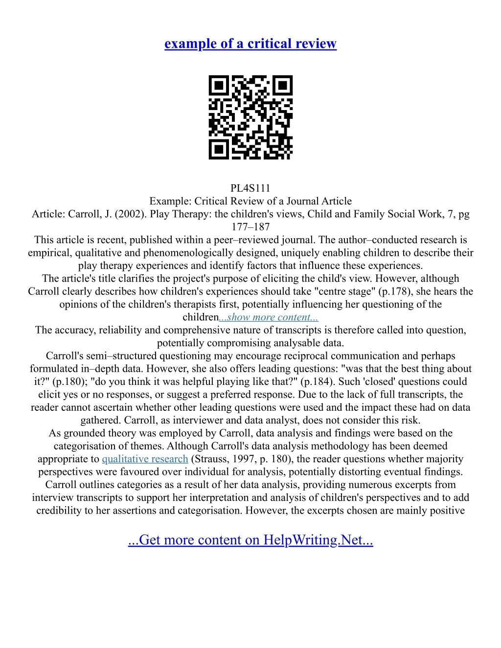 Vritical Review Example PPT - Examples Of Critical Analysis Essays PowerPoint Presentation ...