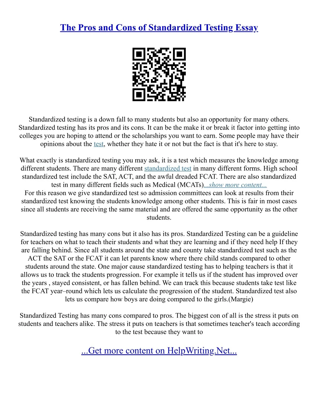 Standerized Testing Con PPT - Pros And Cons Essay PowerPoint Presentation, free download - ID ...