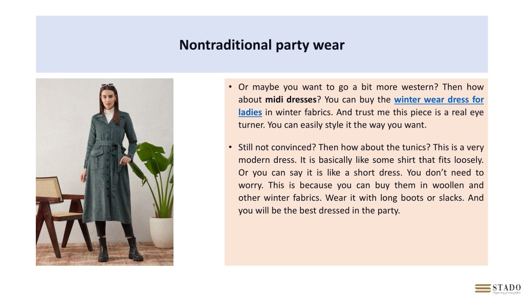 Dress up in Ladies winter clothes for the New Year party