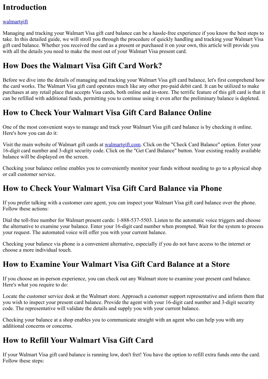 How to check Walmart gift card Visa?