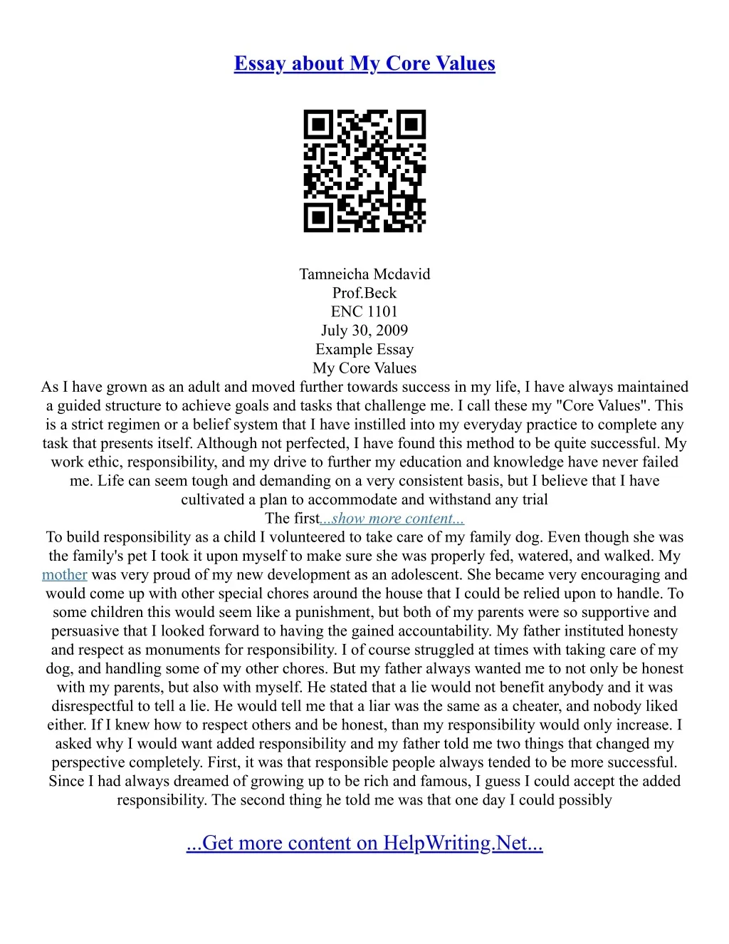 PPT - Core Values Essay PowerPoint Presentation, free download - ID ...