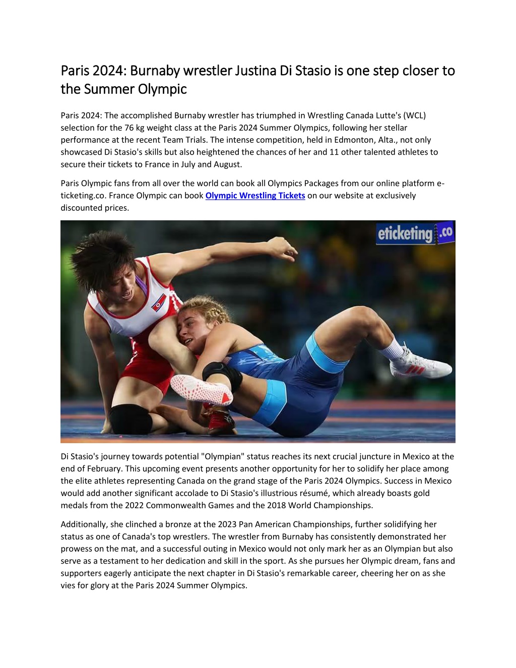 PPT Paris 2024 Burnaby wrestler Justina Di Stasio is one step closer