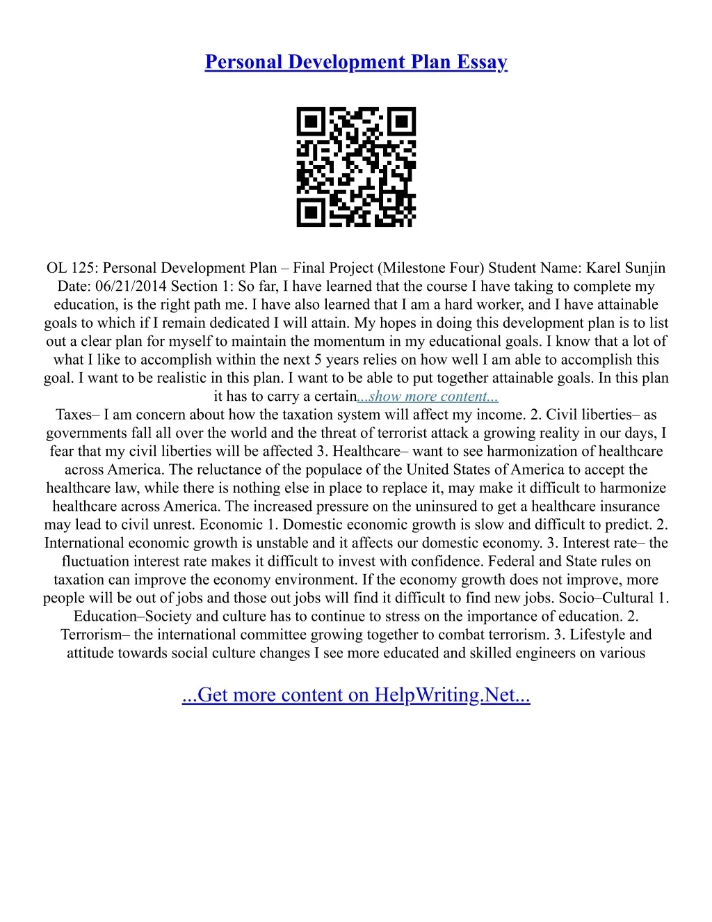 Development Essay PPT - Personal Development Plan Essay PowerPoint Presentation, free ...