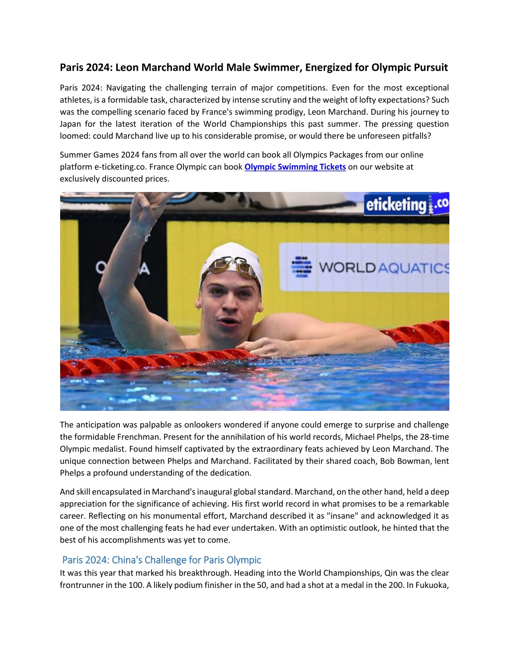 PPT Paris 2024 Leon Marchand World Male Swimmer, Energized for