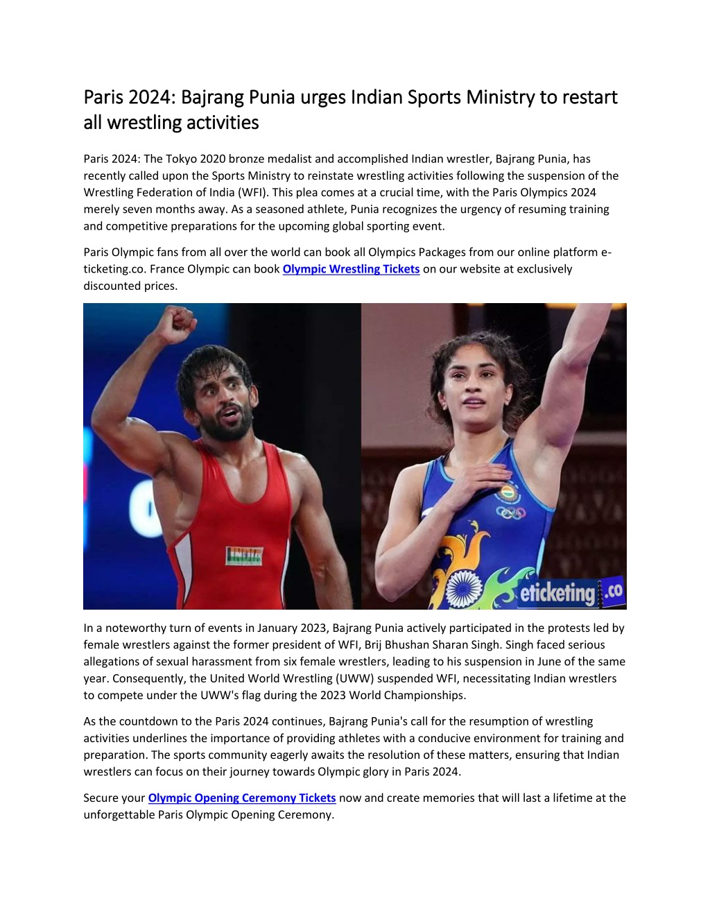 PPT - Paris 2024 Bajrang Punia Urges Indian Sports Ministry To Restart ...