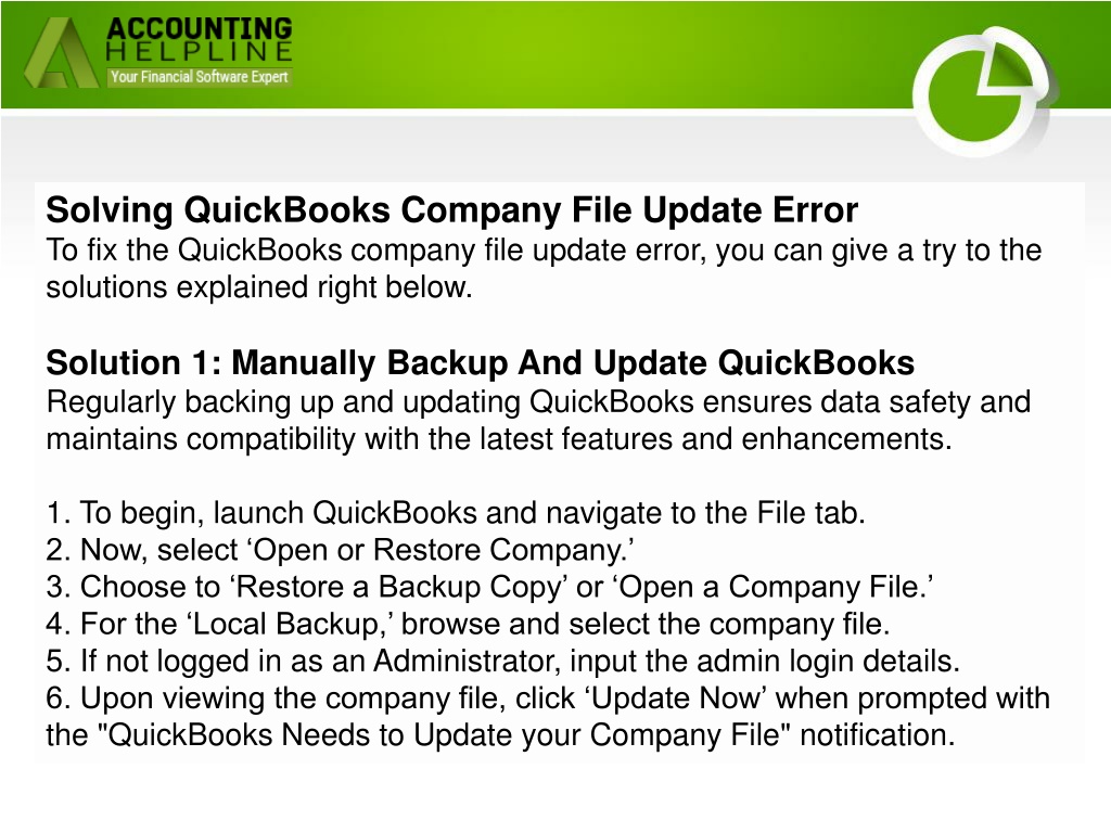 PPT Resolve Error "This Company File Needs to Be Updated QuickBooks