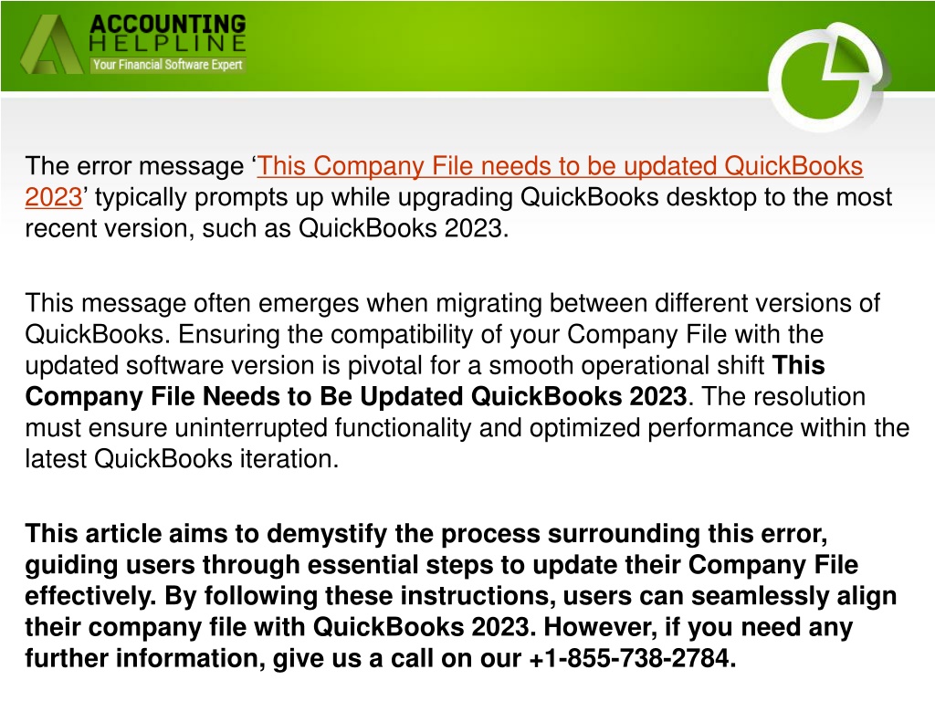 PPT Resolve Error "This Company File Needs to Be Updated QuickBooks