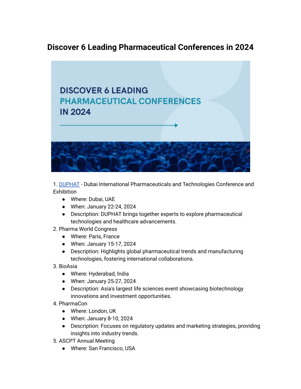 PPT Discover 6 Leading Pharmaceutical Conferences in 2024 PowerPoint