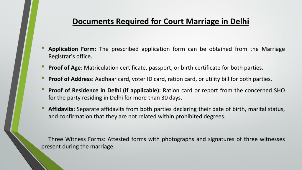 Documents Required For Court Marriage In Delhi