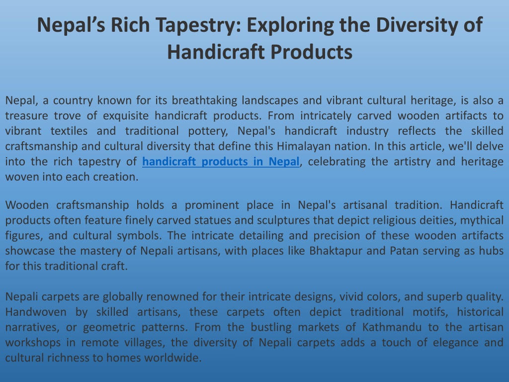 PPT - Nepal’s Rich Tapestry Exploring the Diversity of Handicraft 