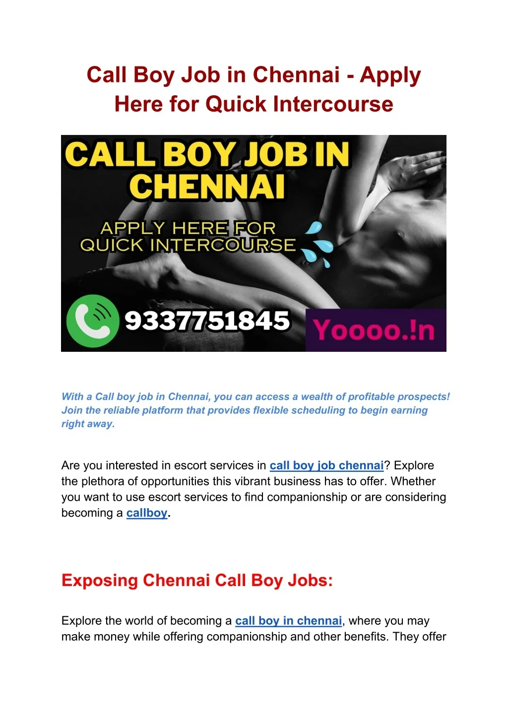 PPT Call Boy Job in Chennai Apply Here for Quick Intercourse PowerPoint Presentation ID