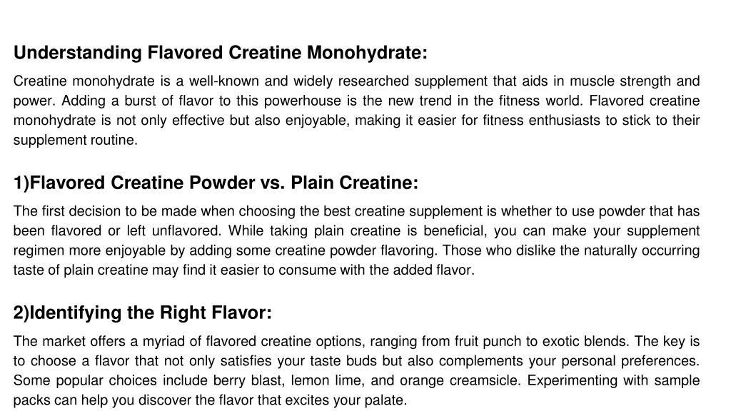 Ppt Choosing The Best Flavoured Creatine Monohydrate Tips And Recommendations Powerpoint 