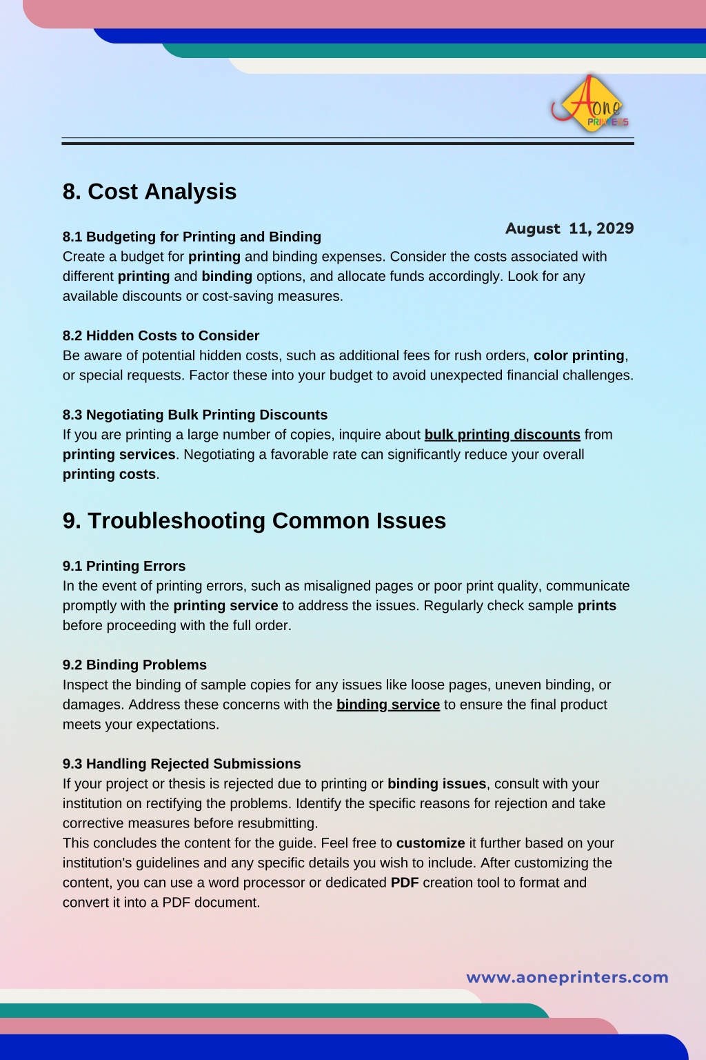 thesis printing and binding cost