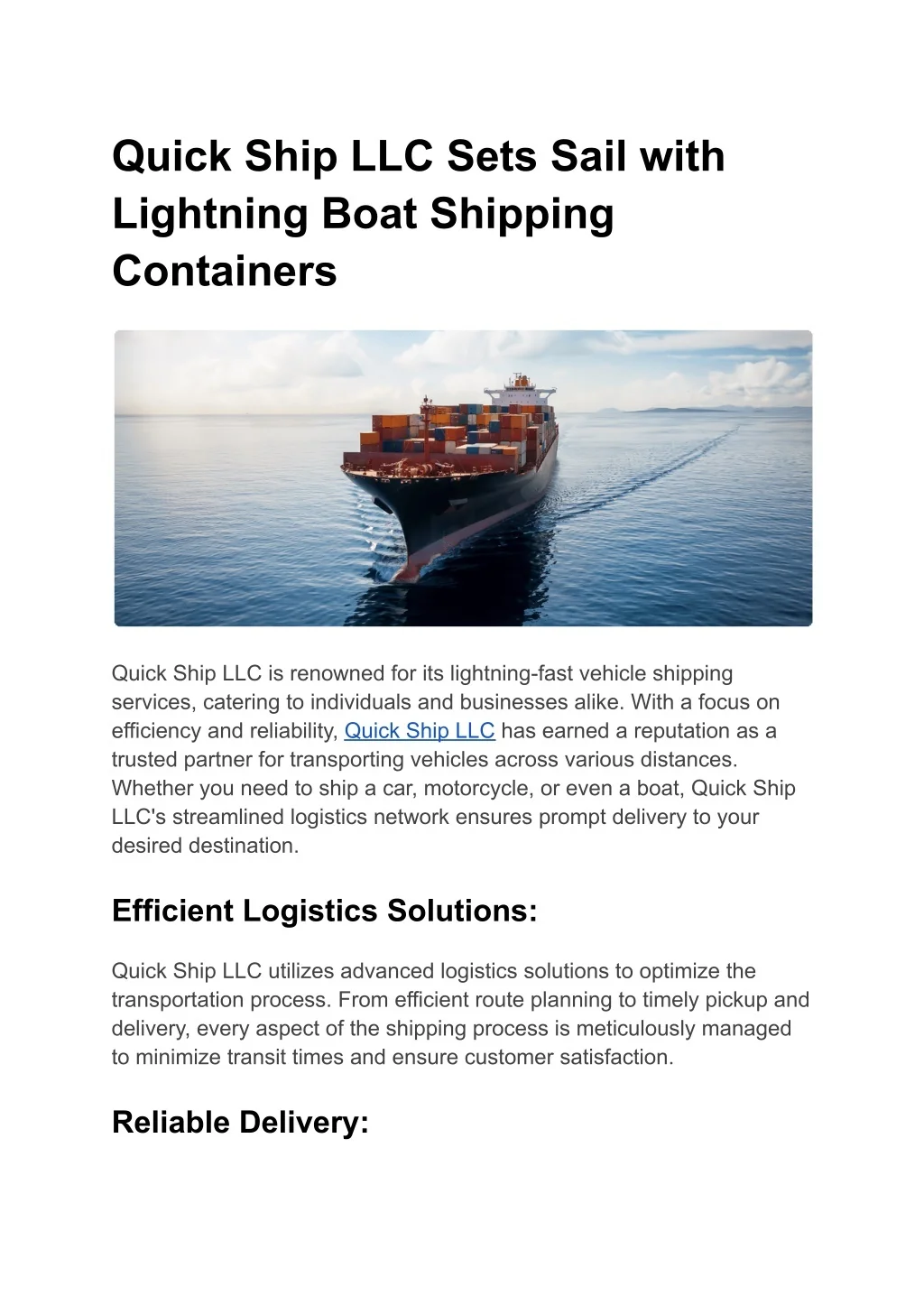 PPT - Quick Ship LLC Sets Sail with Lightning Boat Shipping Containers ...