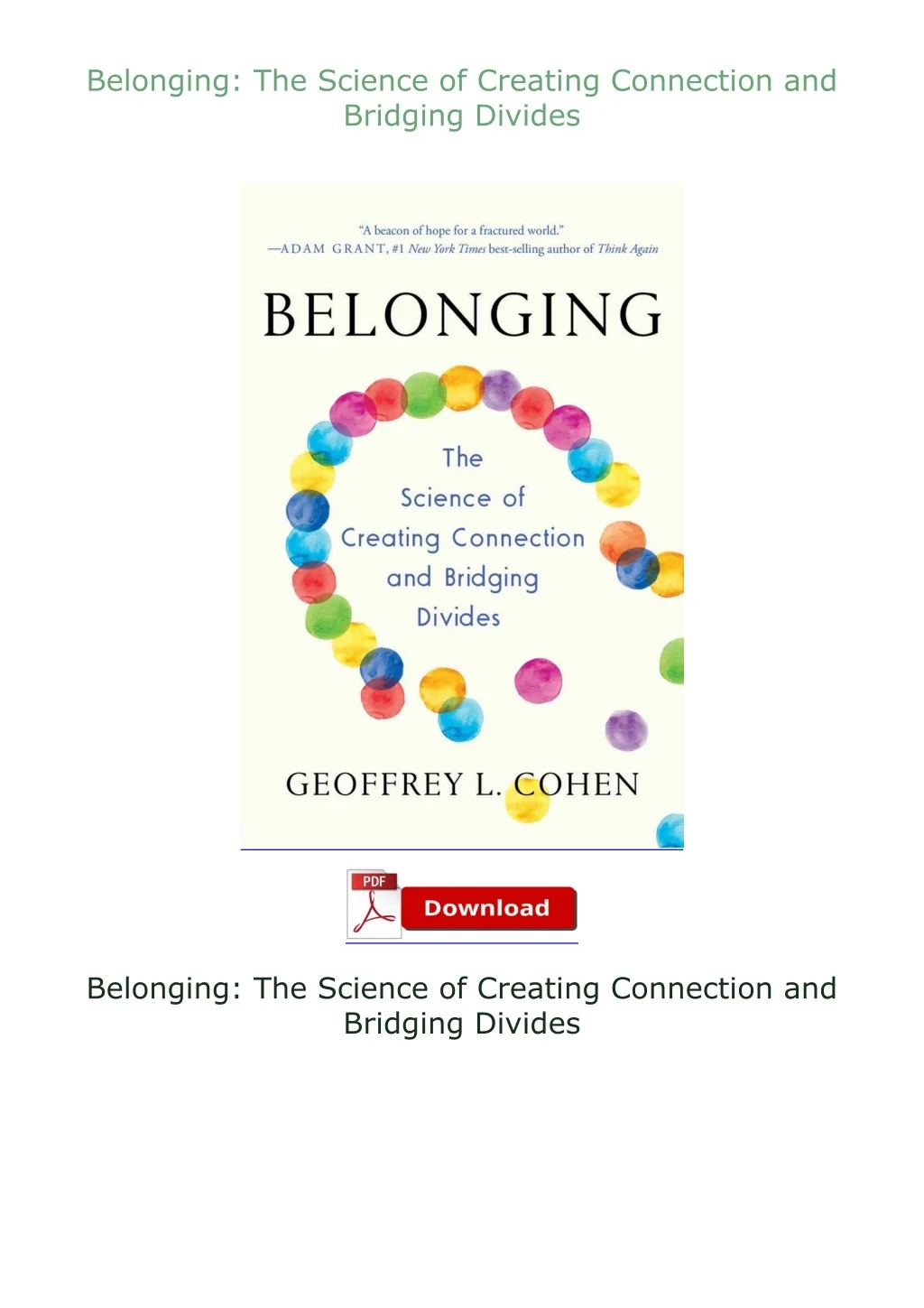 PPT - [READ]⚡PDF Belonging: The Science of Creating Connection and ...