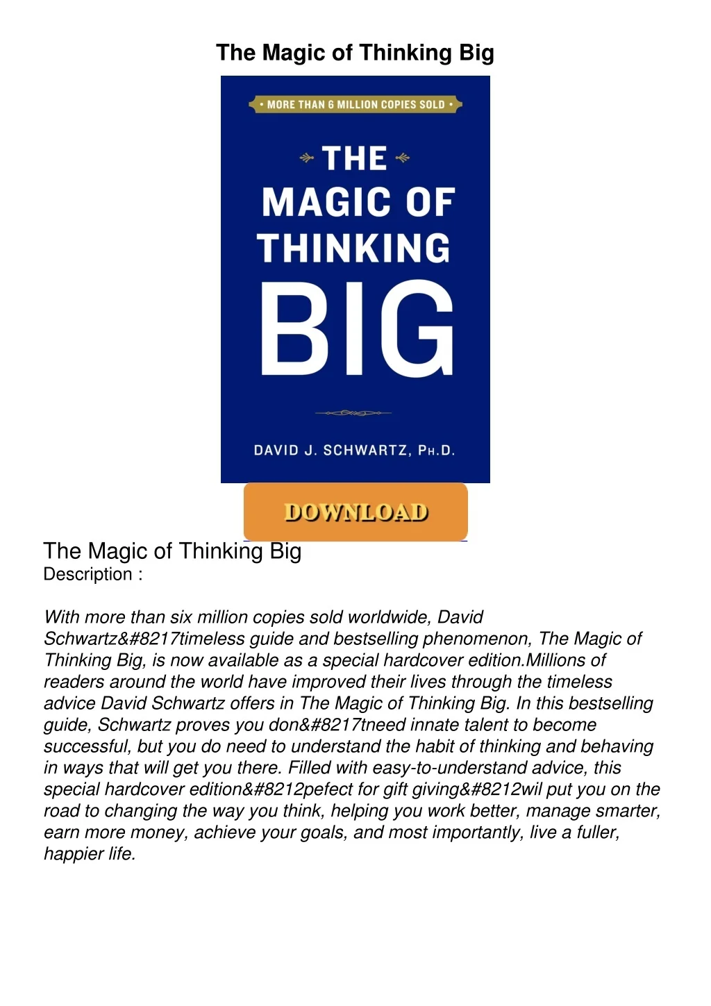 PPT - [READ] The Magic of Thinking Big PowerPoint Presentation, free ...