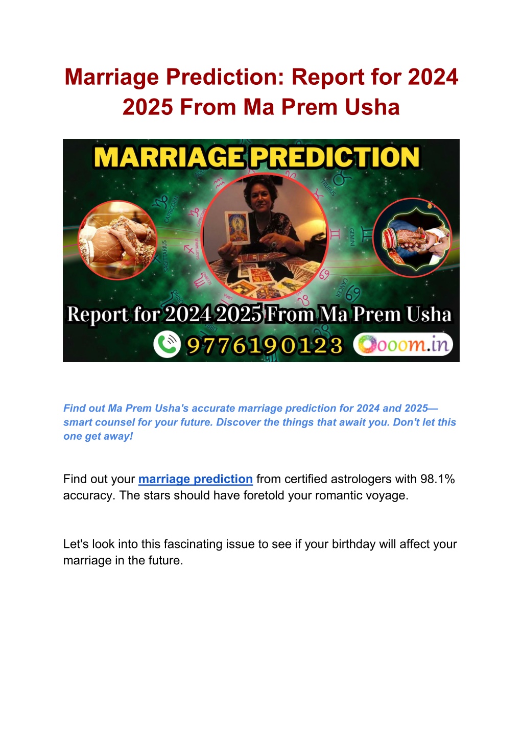 PPT Marriage Prediction_ Report for 2024 2025 From Ma Prem Usha