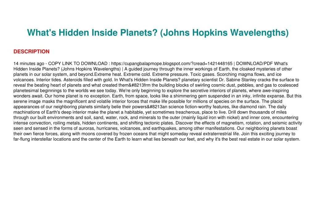 PPT - [ PDF ⚡] DOWNLOAD What's Hidden Inside Planets? (Johns Hopkins
