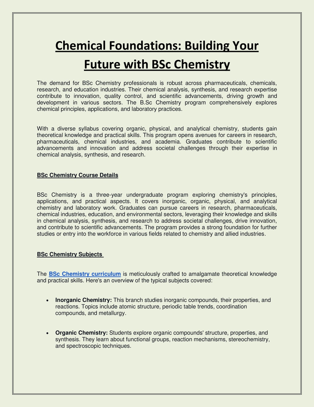 PPT - Chemical Foundations: Building Your Future with BSc Chemistry ...