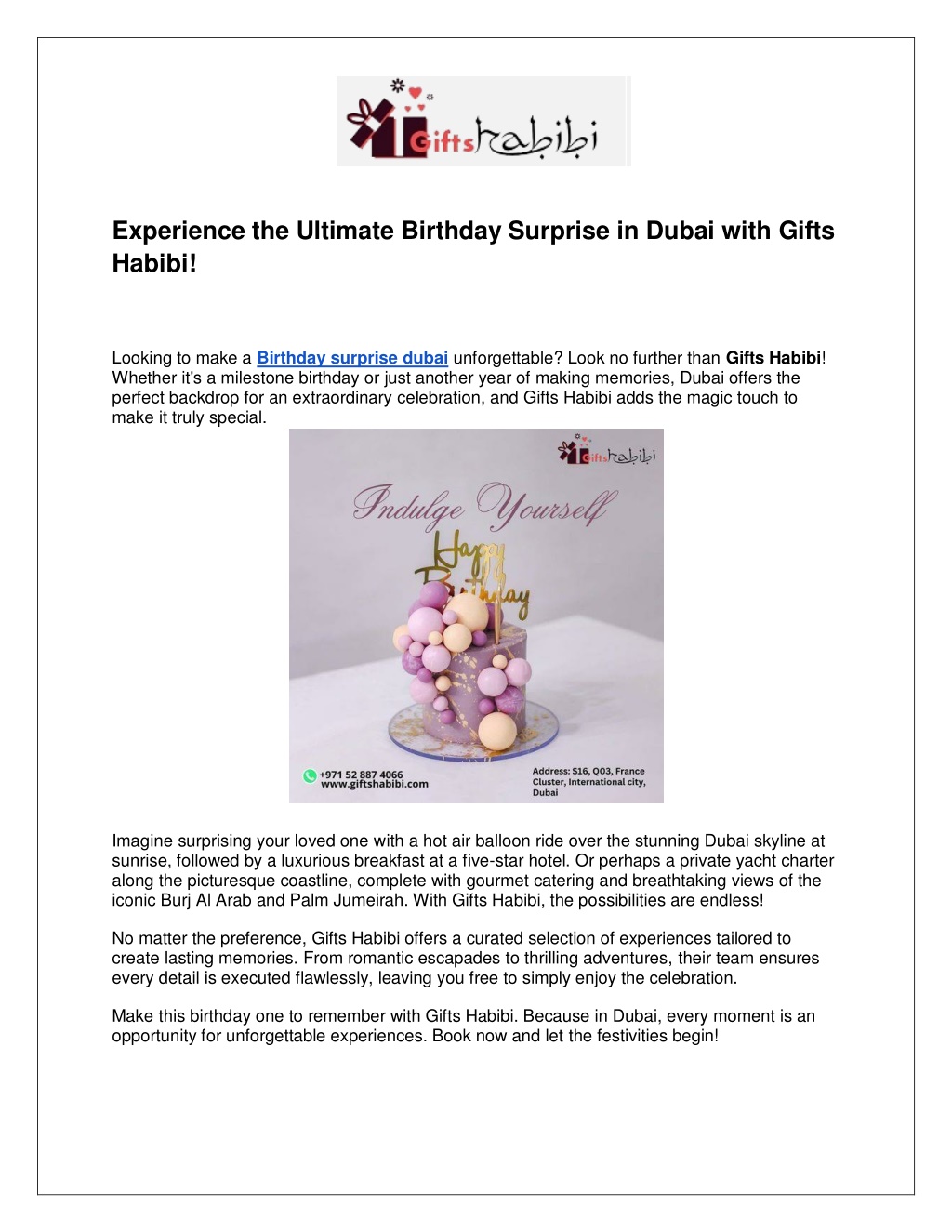 PPT Ultimate Birthday Surprise In Dubai With Gifts Habibi PowerPoint 
