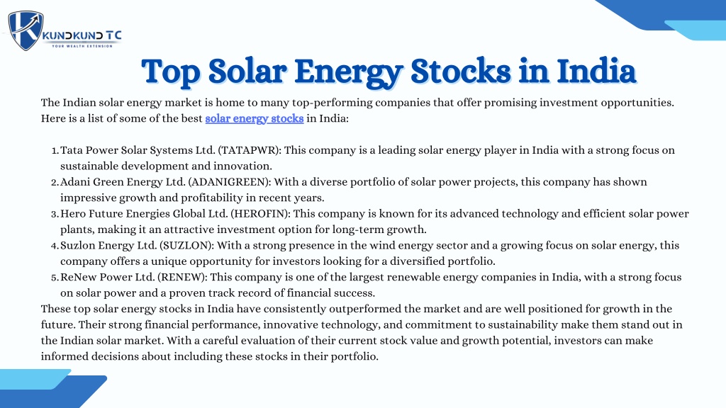 Top Solar Energy Stocks In India