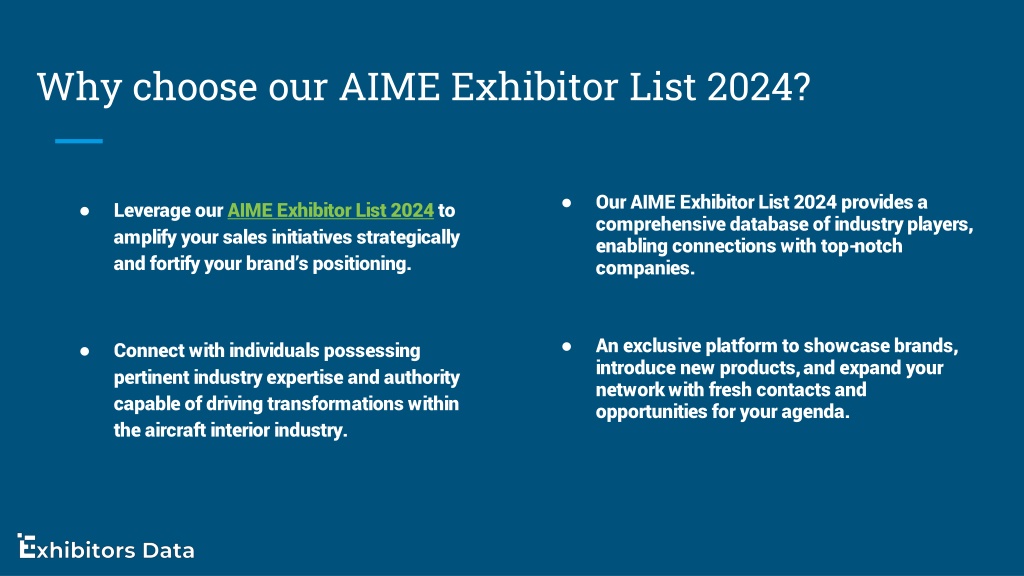 PPT AIME Exhibitor List 2024 PowerPoint Presentation, free download