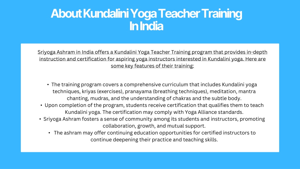 PPT - 200 Hour Yoga Teacher Training In India - Sri Yoga Ashram ...