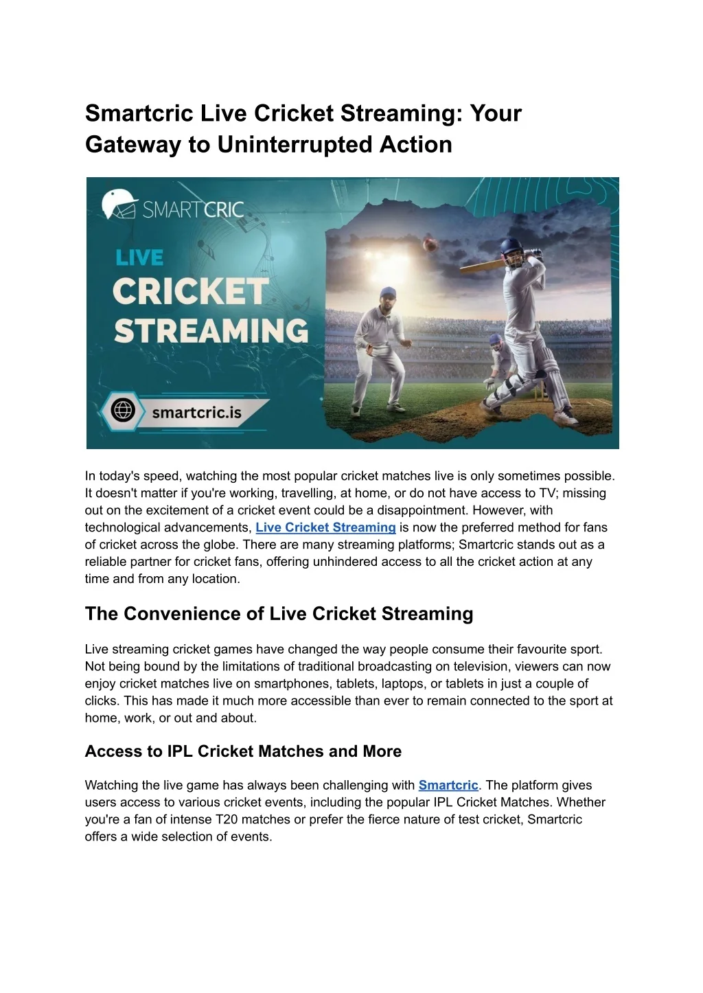 PPT - Smartcric Live Cricket Streaming: Your Gateway to Uninterrupted ...