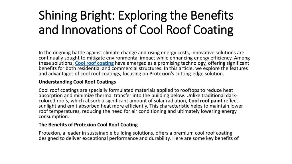 PPT - Shining Bright: Exploring the Benefits and Innovations of Cool ...