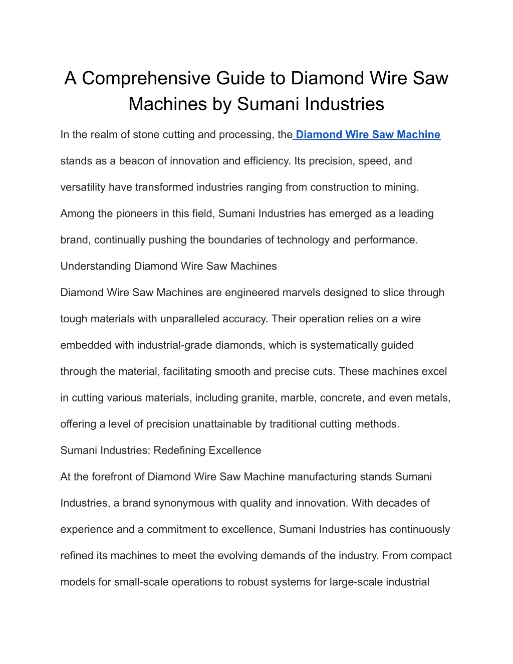 PPT - A Comprehensive Guide to Diamond Wire Saw Machines by Sumani ...
