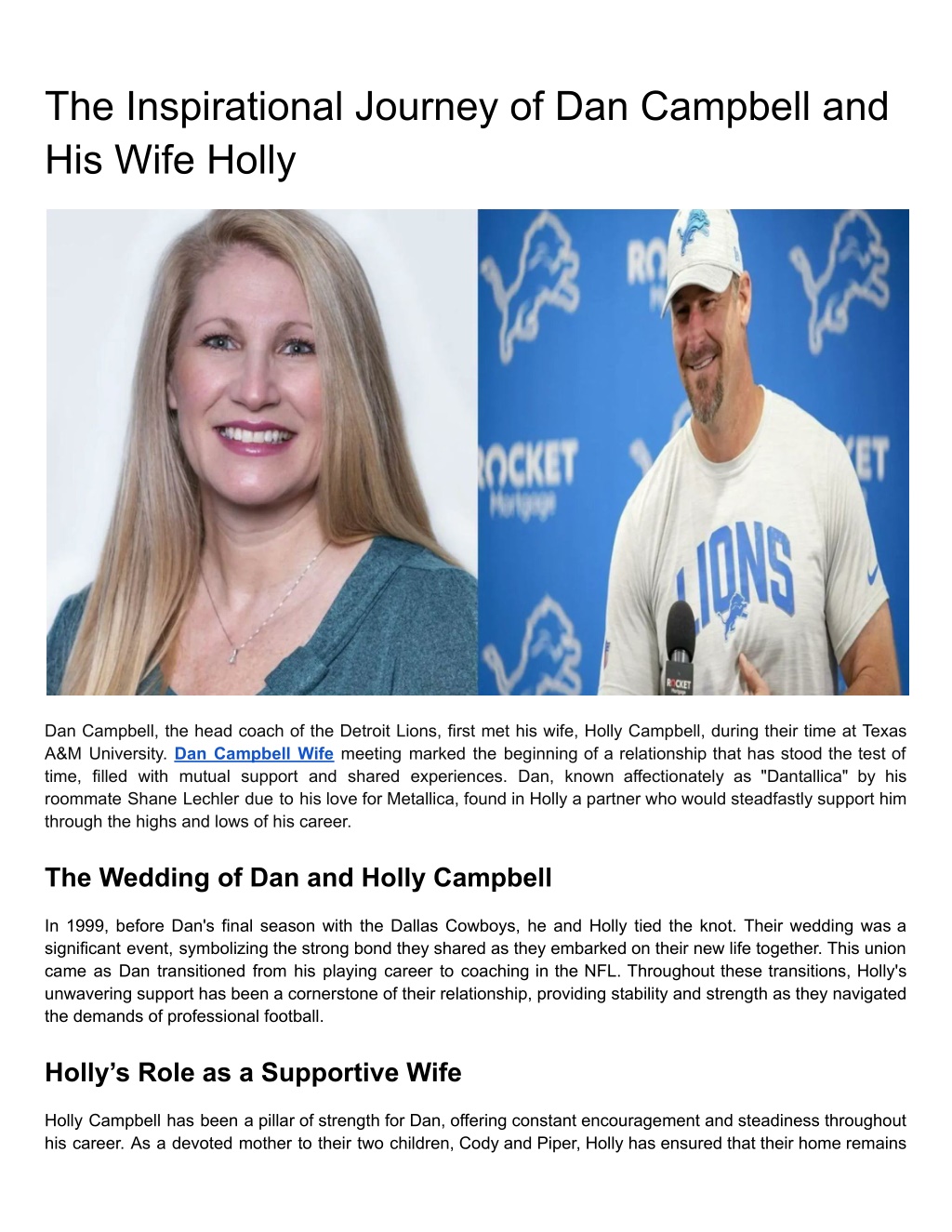 PPT The Inspirational Journey of Dan Campbell and His Wife Holly