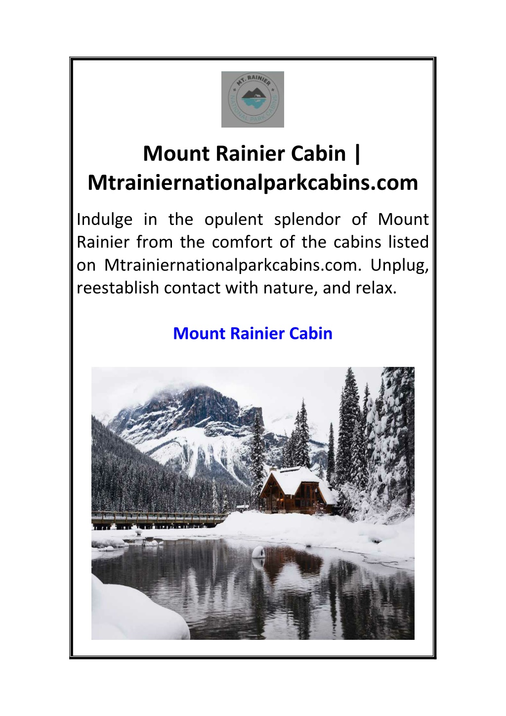 PPT - Mount Rainier Cabin Mtrainiernationalparkcabins.com PowerPoint ...