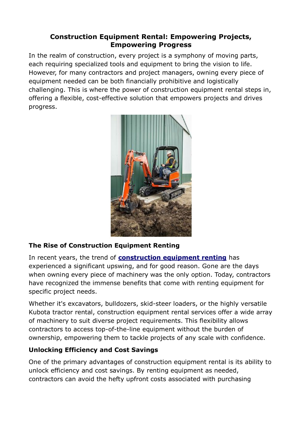 PPT - Construction Equipment Rental Empowering Projects, Empowering Progress PowerPoint 