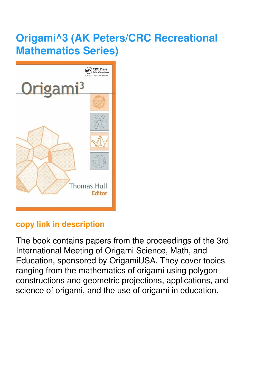 PPT - ⚡read Origami^3 (AK Peters/CRC Recreational Mathematics Series ...