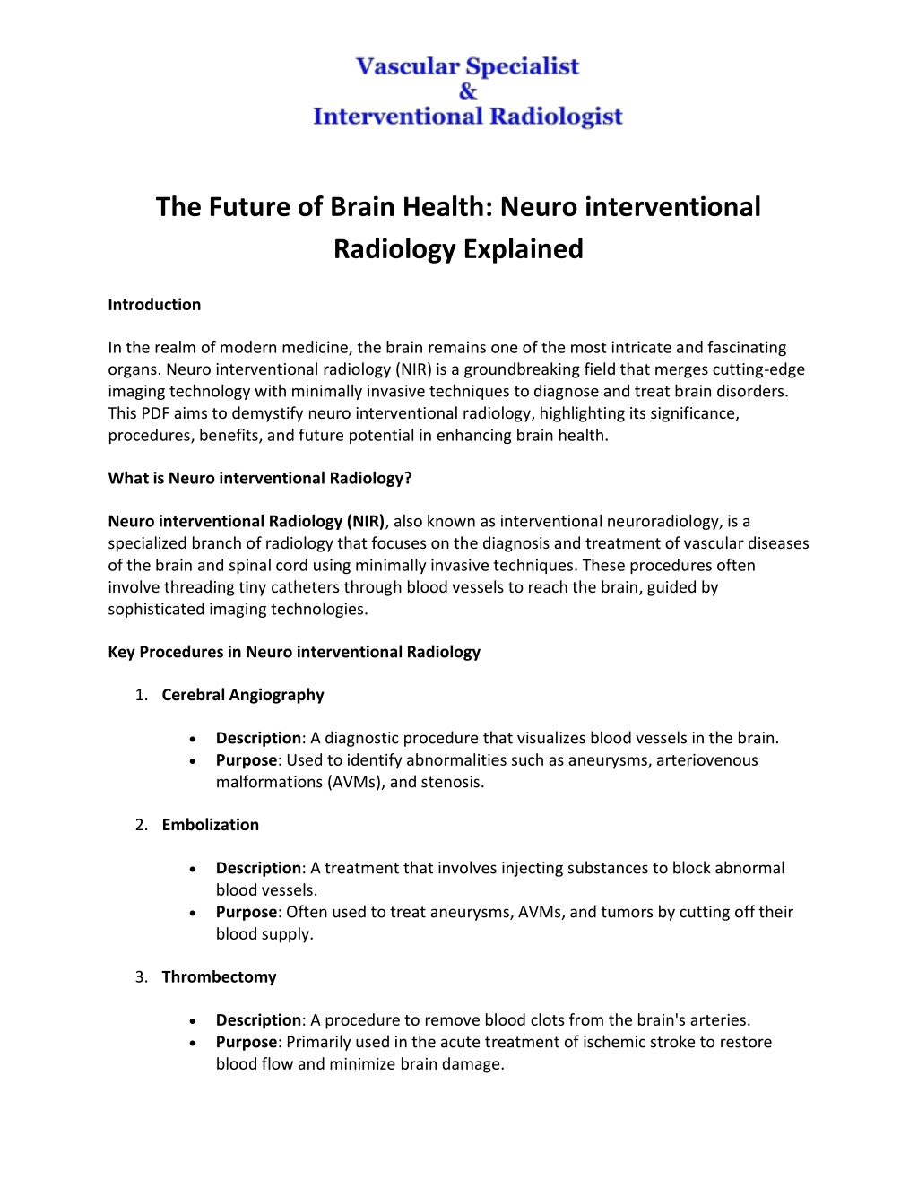 PPT - The Future of Brain Health Neuro interventional Radiology ...