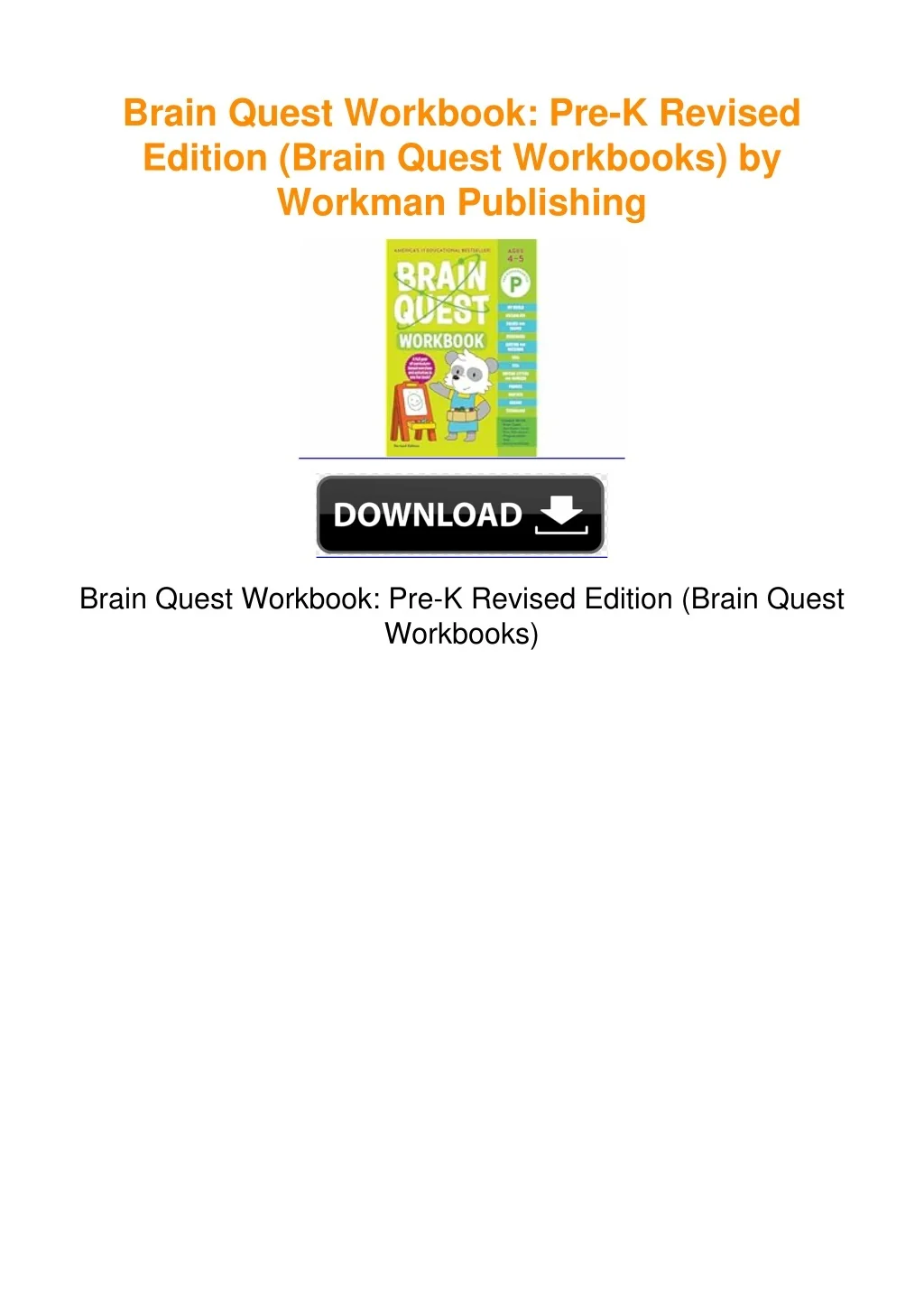 PPT - Brain Quest Workbook: Pre-K Revised Edition (Brain Quest ...