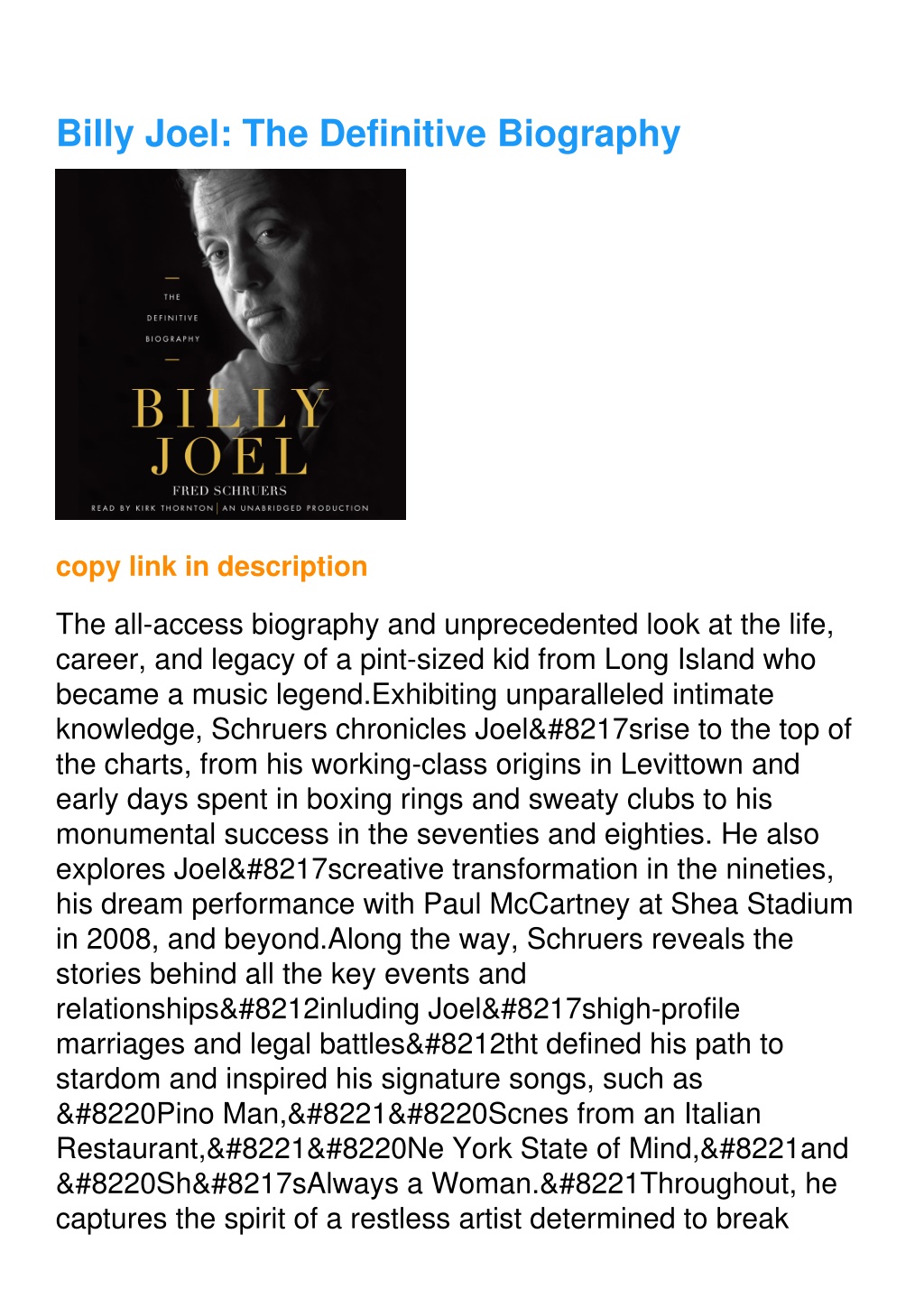 PPT - pdf⚡ Billy Joel: The Definitive Biography PowerPoint Presentation ...